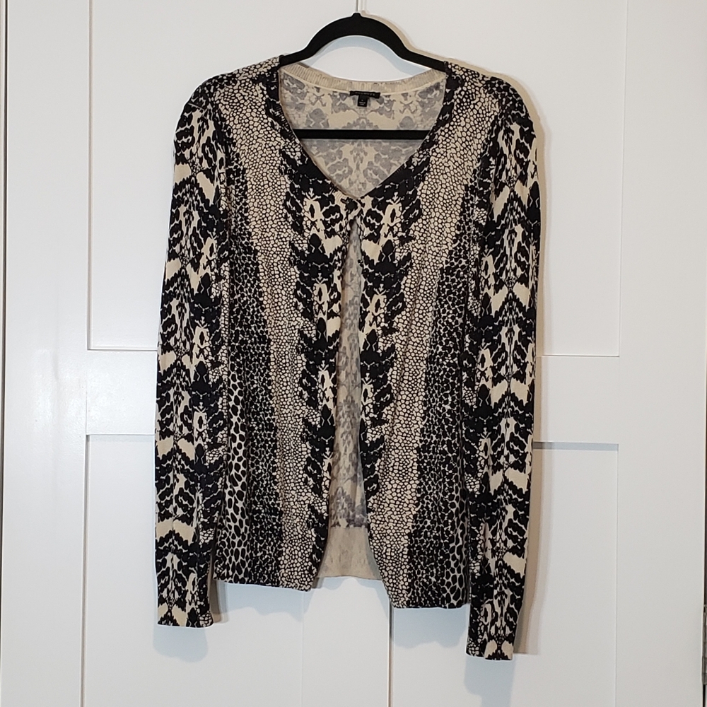 Talbots Cardigan Snakeskin Print Size Large Button Down Up Sweater Black… - Picture 2 of 12